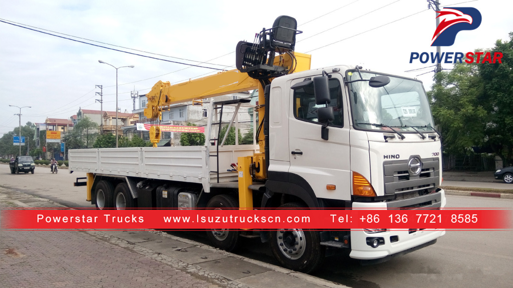 Laos market hino brand Construction telescopic boom crane trucks for sale 