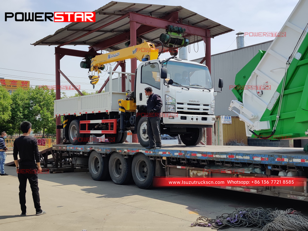 Mongolia ISUZU FTR/FVR refuse compactor truck and NPR boom crane trucks