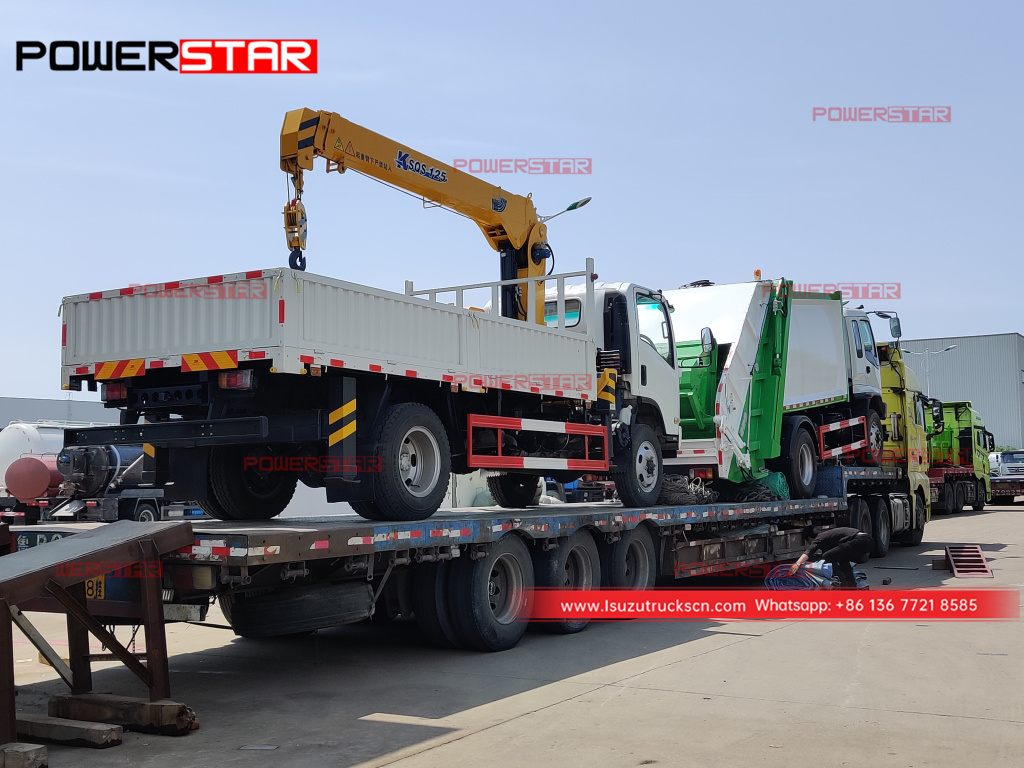 Mongolia ISUZU FTR/FVR refuse compactor truck and NPR boom crane trucks