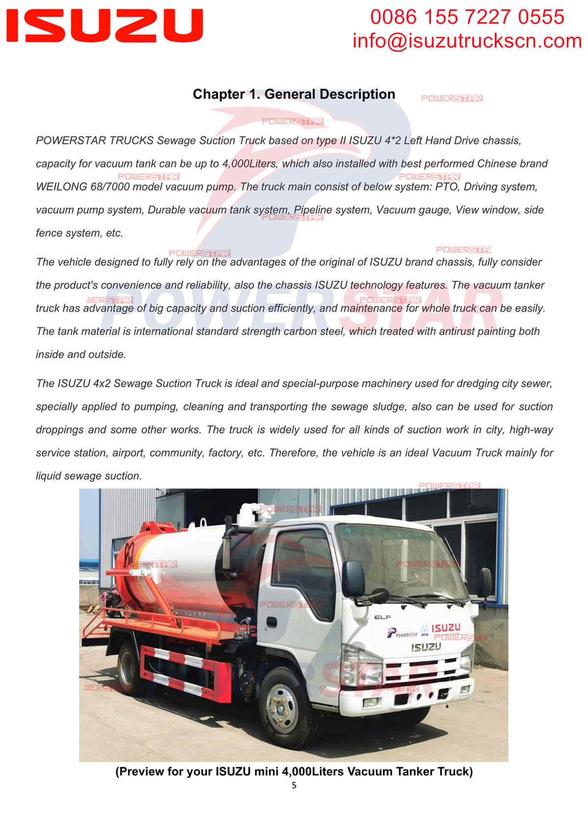 ISUZU 100P Vacuum Tanker Truck Manual Micronesia
