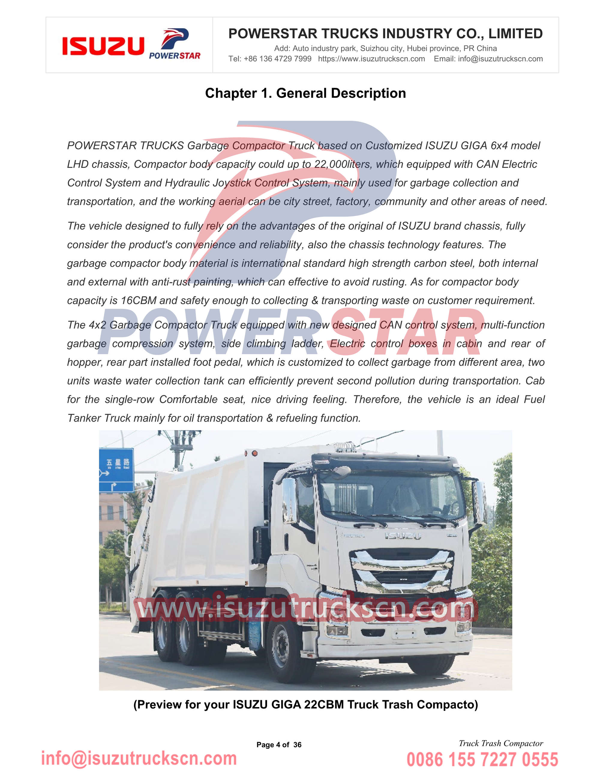 ISUZU operation manual for giga 22cbm refuse compactor truck