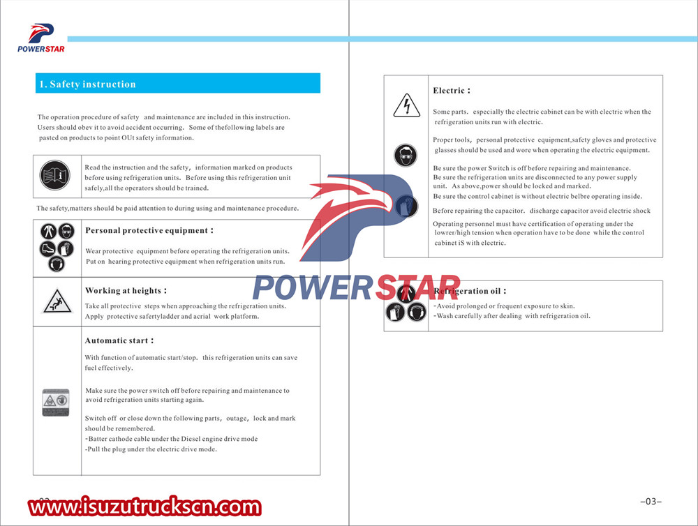 ISUZU Freezer Truck Non Independent Refrigeration Unit Operating Instruction Manual