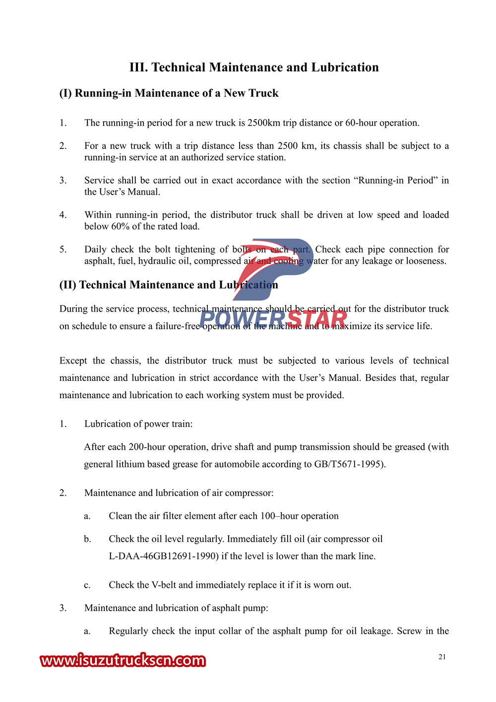 Isuzu Semi-Automatic Asphalt Distributor Truck User’s Manual 