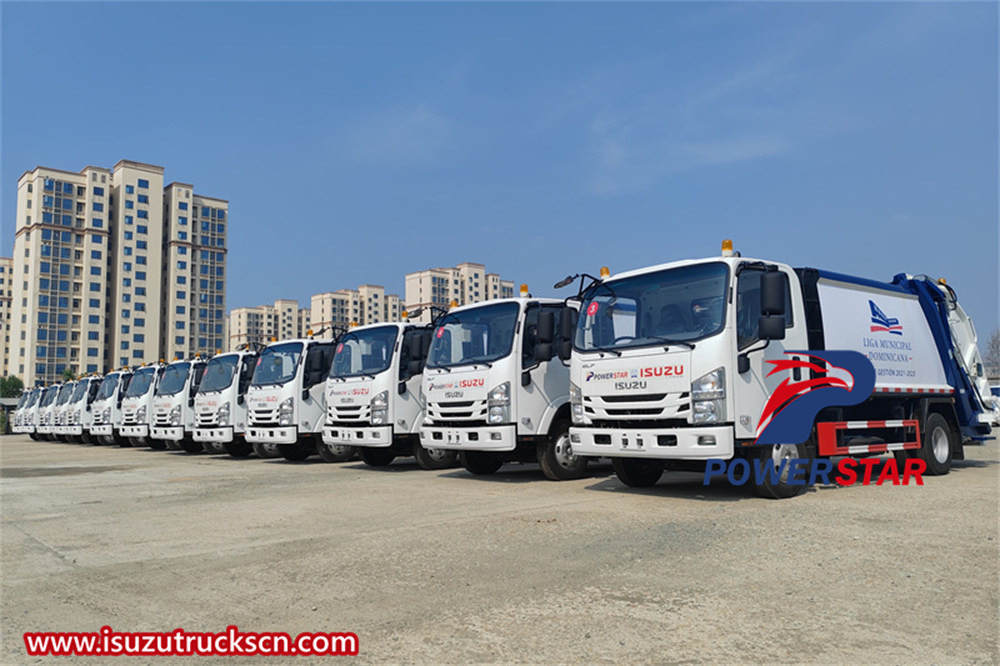 20 unit Isuzu NPR garbage rear loader truck export to Latin America